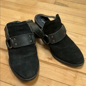 Splendid Black Suede Mules with Buckle Detail